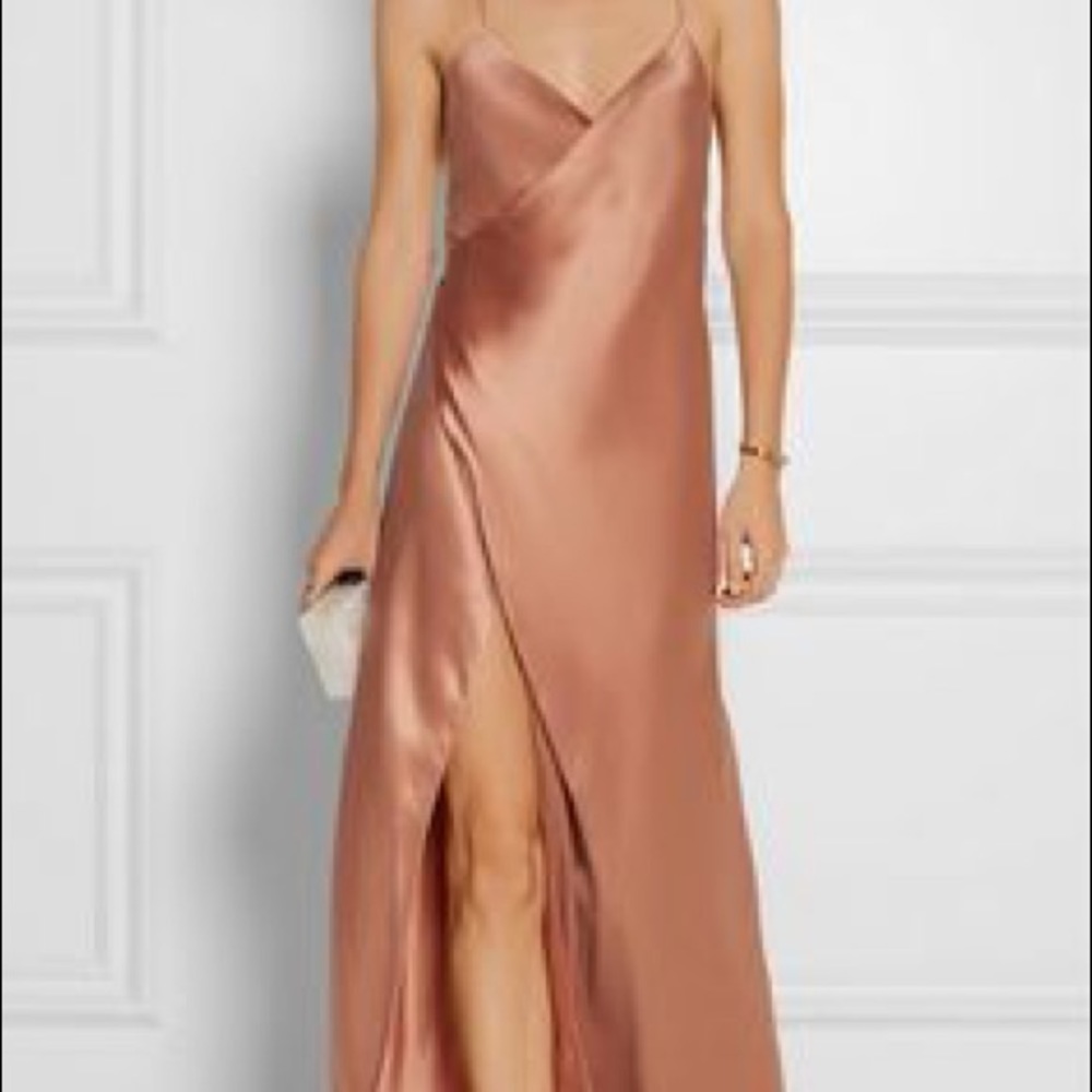 Bronze Silk long dress with thigh slit